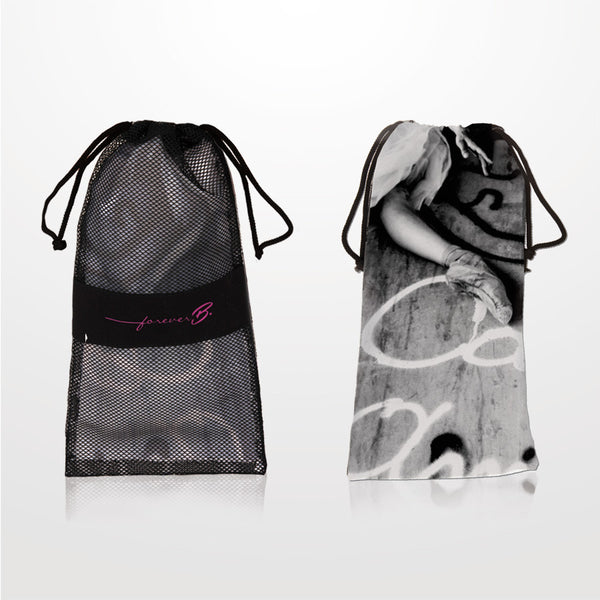 Grey pointe bag with 1 side mesh and 1 side with ballet printings