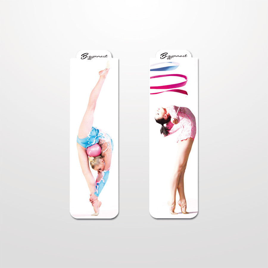 2 magnetic bookmarks with gymnastics themed pictures