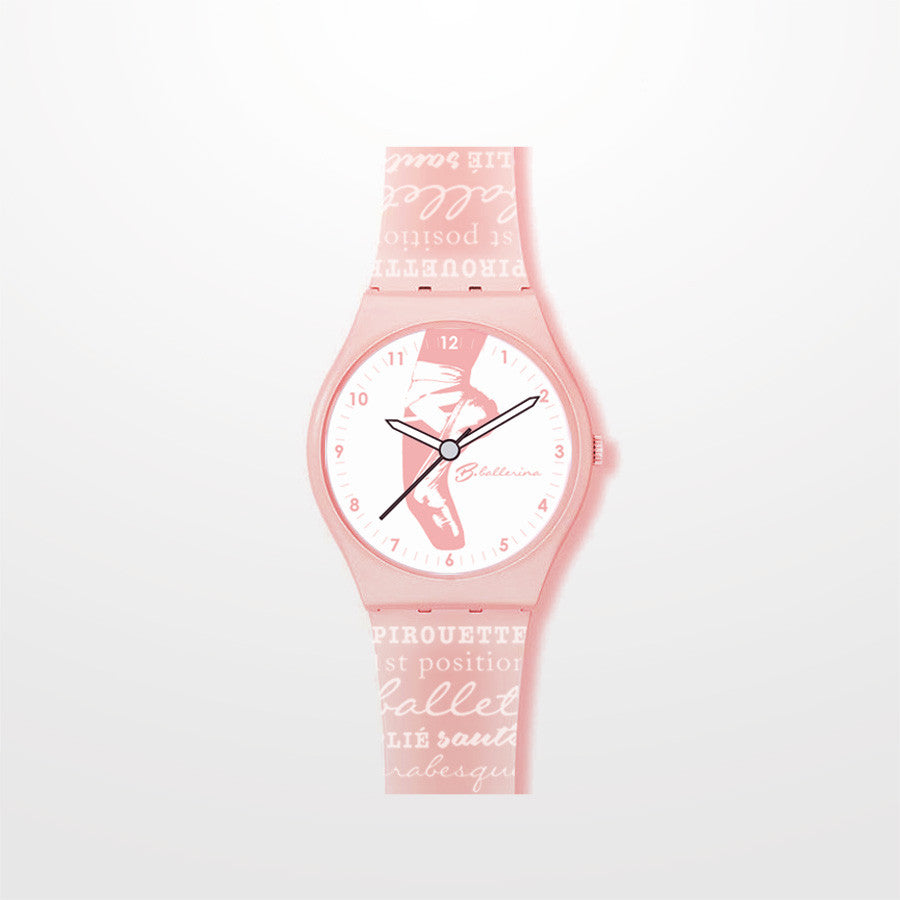Pink plastic watch with a dance picture