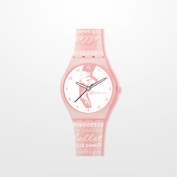 Pink plastic watch with a dance picture