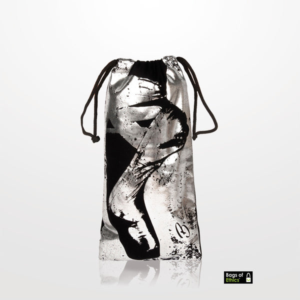 Grey pointe shoes bag with metallic printing on one side